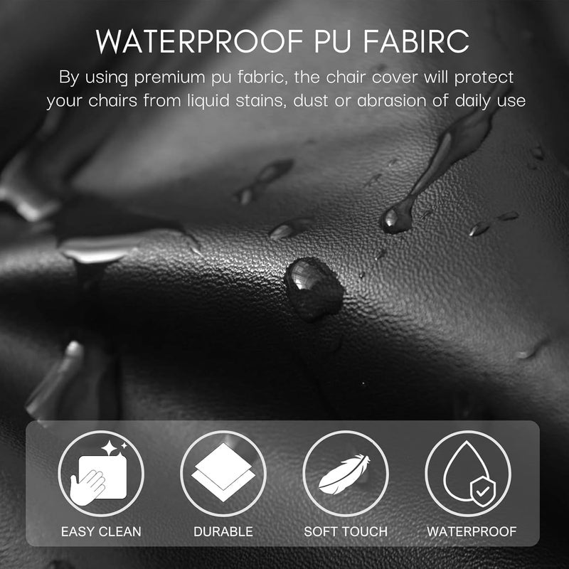 Waterproof PU Leather Seat Covers for Dining Chairs, 4 Pack Stretch Protectors (Black) - Image 2