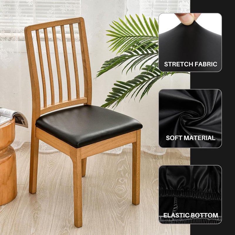 Waterproof PU Leather Seat Covers for Dining Chairs, 4 Pack Stretch Protectors (Black) - Image 4