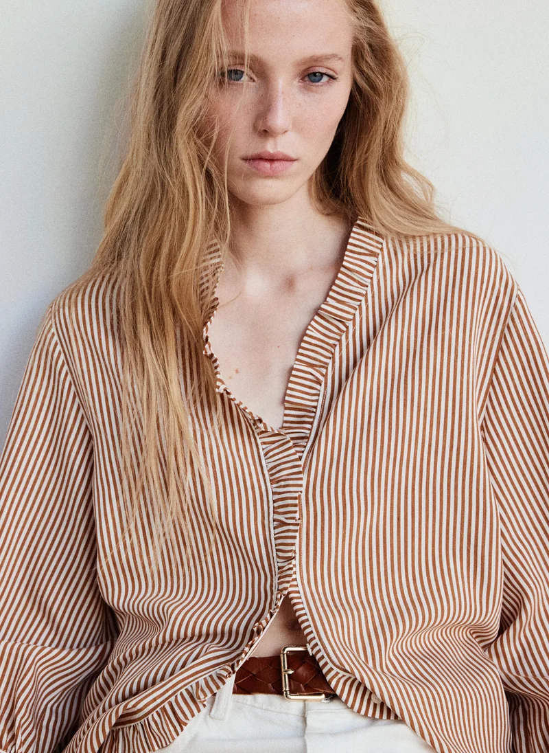 مانجو Striped Blouse With Frill Detail
