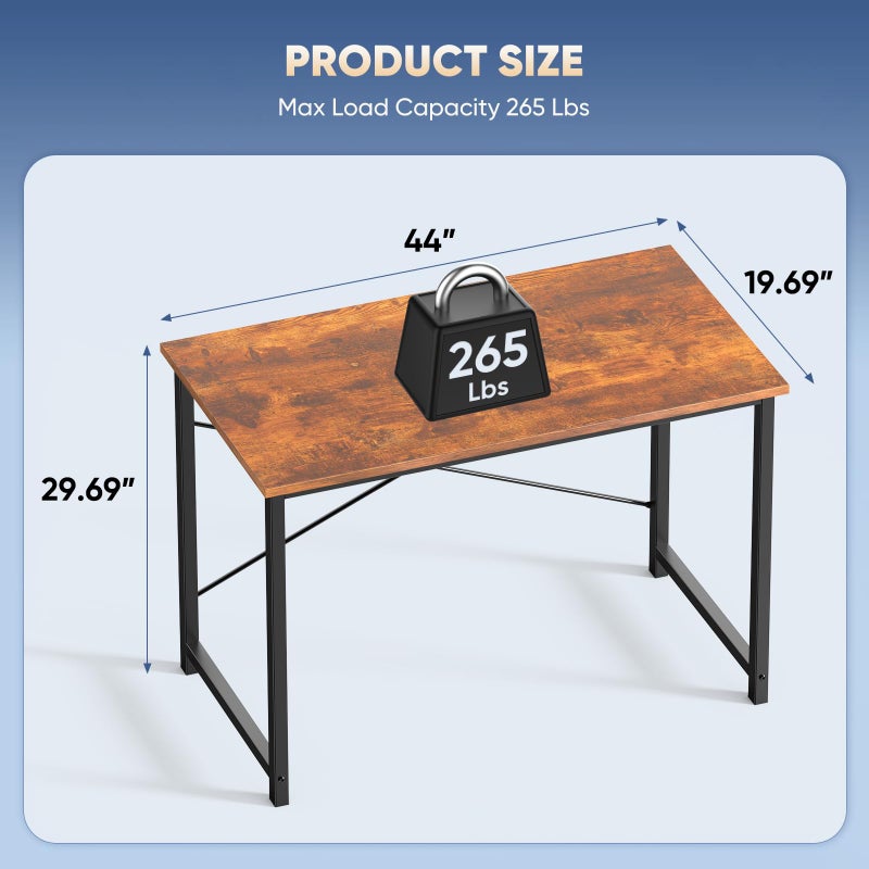 DUMOS 44 Inch Computer Desk for Home Office, Modern Study Work Table Simple Style for Bedroom, Writing Desks with X-Shaped Reinforcement, Rust - Image 2