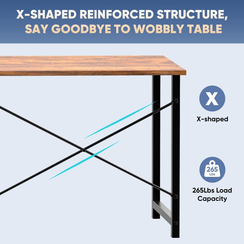 DUMOS 44 Inch Computer Desk for Home Office, Modern Study Work Table Simple Style for Bedroom, Writing Desks with X-Shaped Reinforcement, Rust - Image 4