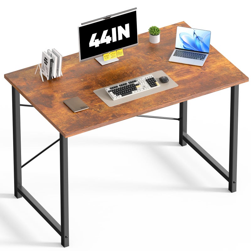 DUMOS 44 Inch Computer Desk for Home Office, Modern Study Work Table Simple Style for Bedroom, Writing Desks with X-Shaped Reinforcement, Rust - Image 1