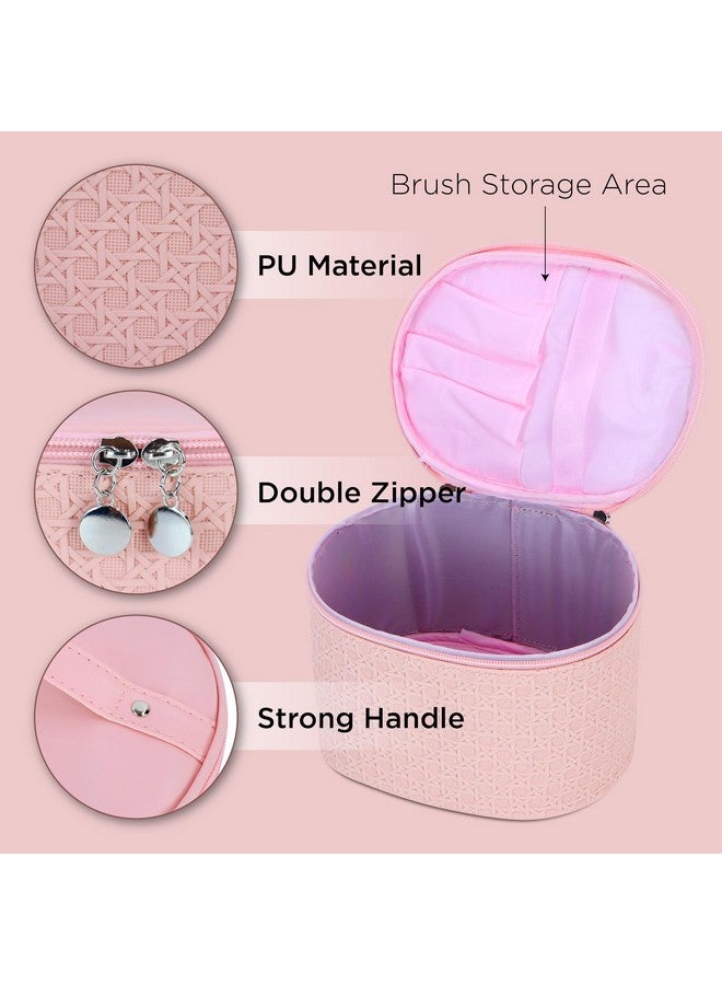 NFI essentials Canvas Set Of 2 Piece Casual Makeup Box Cosmetic Box Jewellery Box Trousseau Box Vanity Box Organizer Makeup Kit For Girl's Big Set Box Makeup Pouch Set, 16Cm, Pink - Image 3