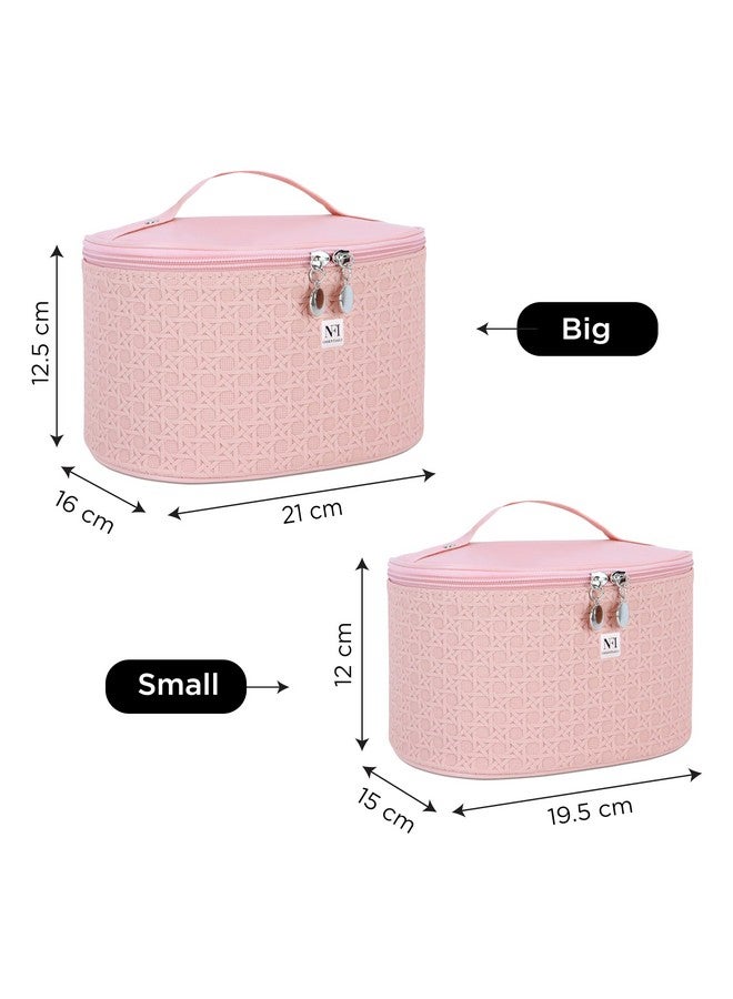 NFI essentials Canvas Set Of 2 Piece Casual Makeup Box Cosmetic Box Jewellery Box Trousseau Box Vanity Box Organizer Makeup Kit For Girl's Big Set Box Makeup Pouch Set, 16Cm, Pink - Image 4