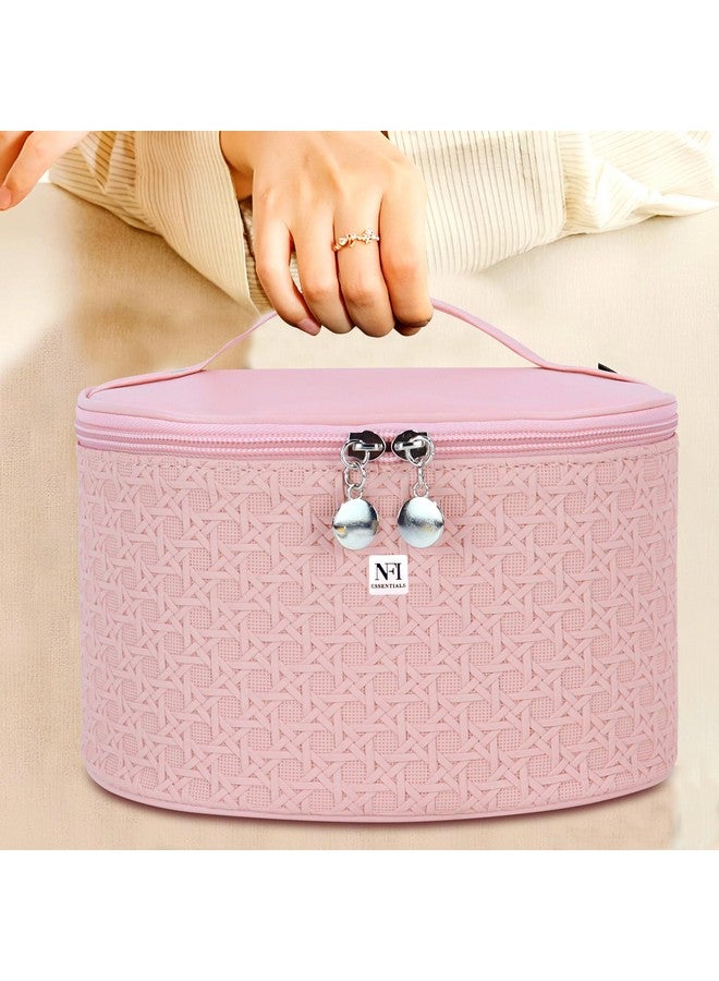 NFI essentials Canvas Set Of 2 Piece Casual Makeup Box Cosmetic Box Jewellery Box Trousseau Box Vanity Box Organizer Makeup Kit For Girl's Big Set Box Makeup Pouch Set, 16Cm, Pink - Image 5