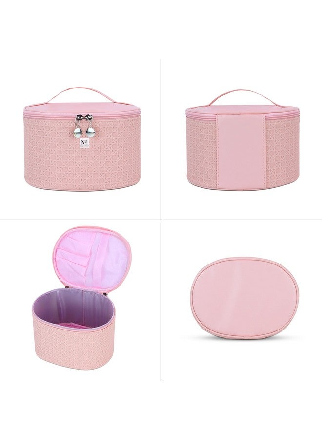 NFI essentials Canvas Set Of 2 Piece Casual Makeup Box Cosmetic Box Jewellery Box Trousseau Box Vanity Box Organizer Makeup Kit For Girl's Big Set Box Makeup Pouch Set, 16Cm, Pink - Image 2