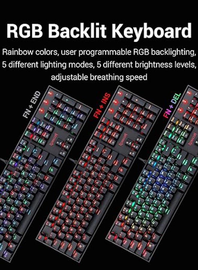 REDRAGON K551-RGB Mechanical Gaming Keyboard with Cherry MX Blue Switches Vara 104 Keys Numpad Tactile USB Wired Computer Keyboard Steel Construction for Windows PC Games (Black RGB LED Backlit) - Image 3