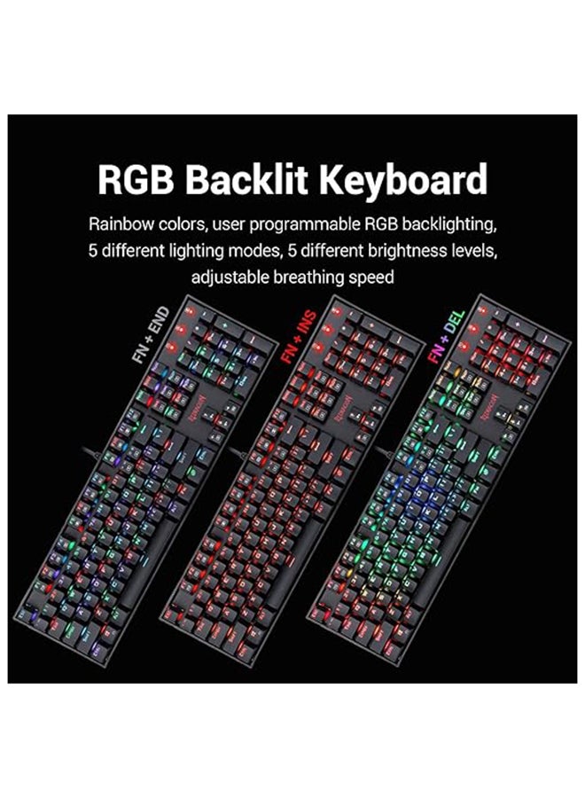 REDRAGON K551-RGB Mechanical Gaming Keyboard with Cherry MX Blue Switches Vara 104 Keys Numpad Tactile USB Wired Computer Keyboard Steel Construction for Windows PC Games (Black RGB LED Backlit) - Image 4