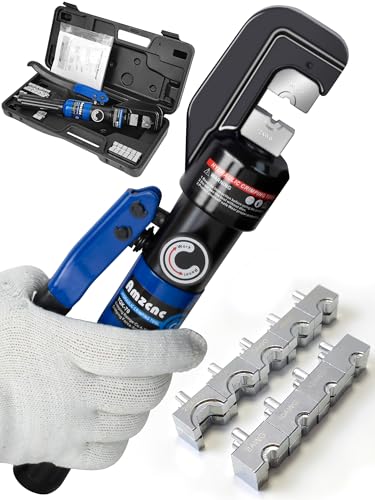 AMZCNC Hand Operated Hydraulic Crimping Tool Hydraulic Cable Lug Crimper 8 US TON 12 AWG to 00 (2/0) Electrical Terminal Cable Wire Tool Kit with 9 Die - Image 1