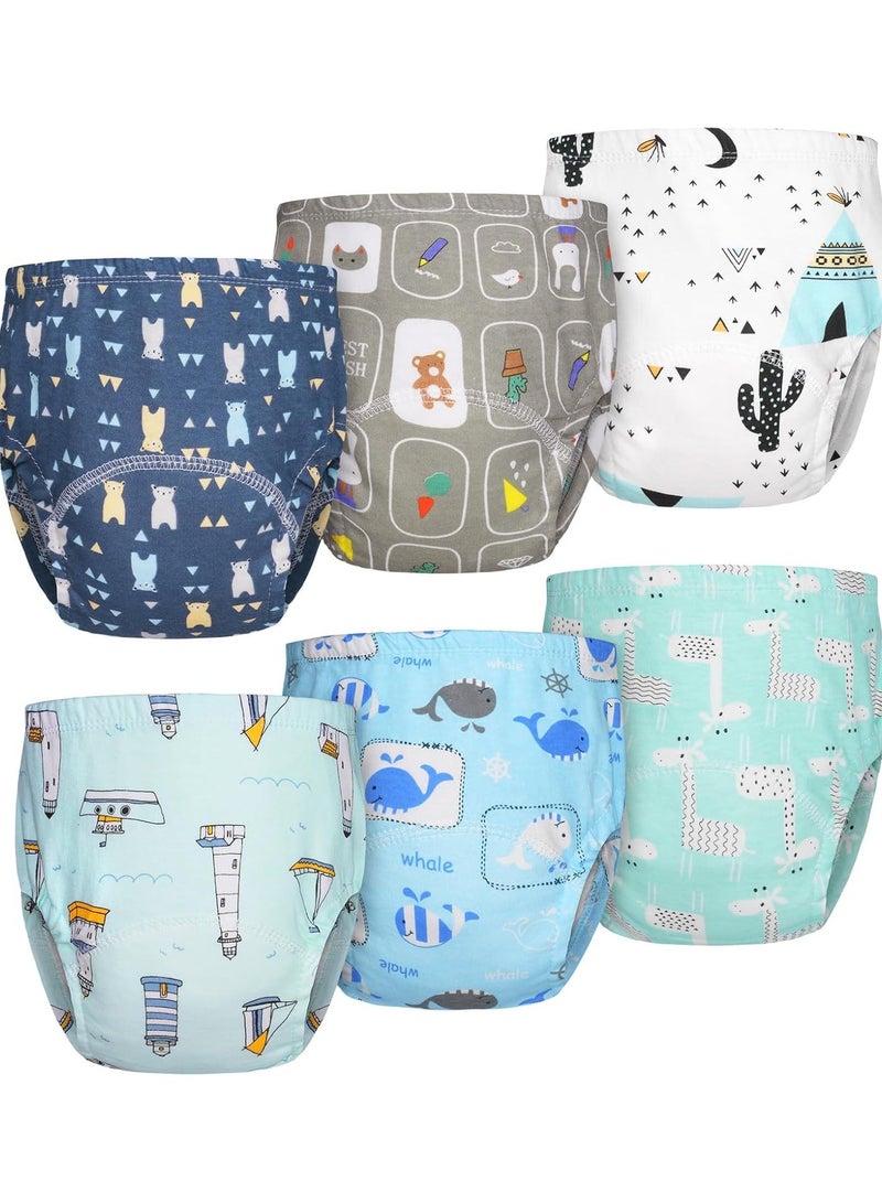 NNEWVANTE سراويل تدريب الحمام - 6 عبوات من الملابس الداخلية القابلة لإعادة الاستخدام للأطفال مع أنماط للأولاد، 100% قطن قابل للغسل لتدريب الحمام (م)  - Image 1