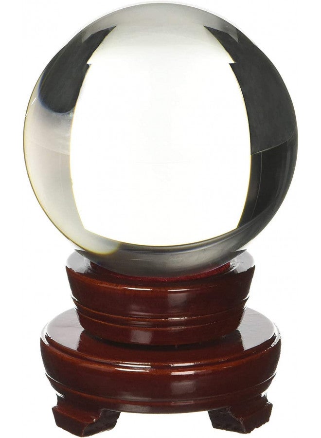 Amlong Crystal Meditation Divnation Sphere Feng Shui Crystal Ball, Lensball, Decorative Ball with Wooden Stand and Gift Box, Clear, 4.2 inch (110mm) Diameter - Image 1
