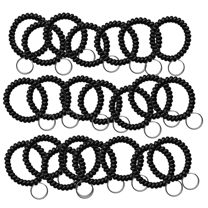 StayMax 50 pcs Stretchable Key Ring Band Keychain Spriral Wrist Coil Keychain Black for Number Tag