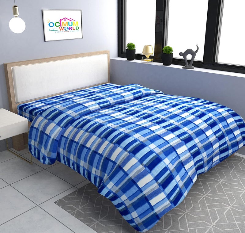 MORADO MORADO Single Bed Woolen Fabric Checkered Quilt CoverDuvet CoverRajai CoverBlanket Cover for Winters 60x90 Inches Blue and Brown Combo of 2 - Image 2