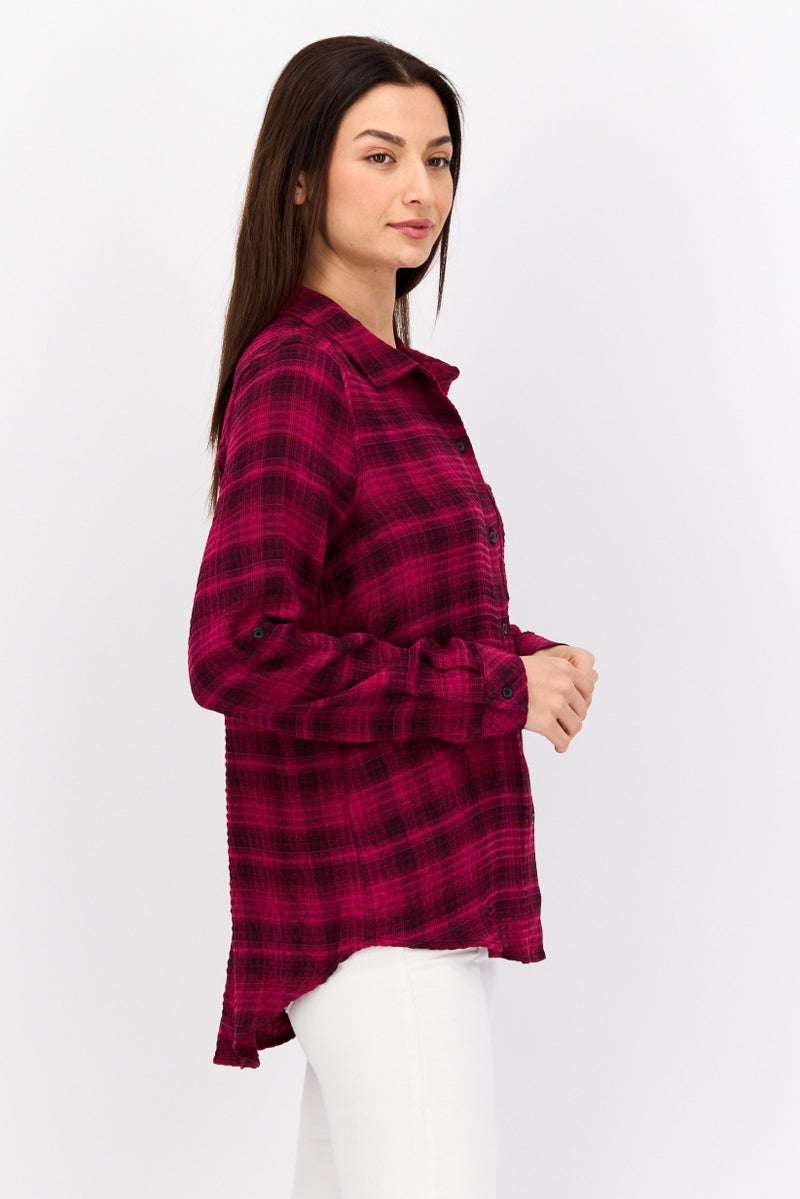 Black Tape Women Regular Fit Plaid Long Sleeves Casual Shirt, Purple  - Image 2