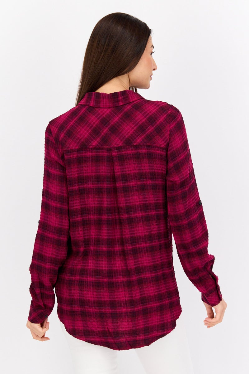 Black Tape Women Regular Fit Plaid Long Sleeves Casual Shirt, Purple  - Image 4