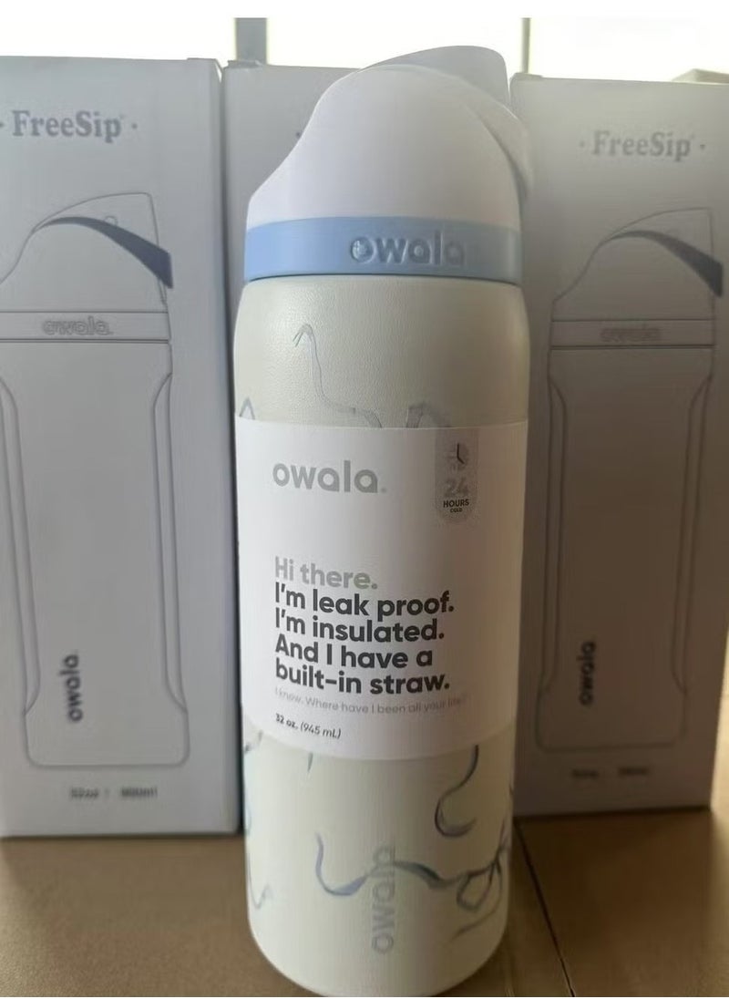 Owala - Freesip Insulated Stainless Steel Water Bottle With Straw For Sports And Travel, Bpa-Free, 24-Ounce,Blue And White - Image 1