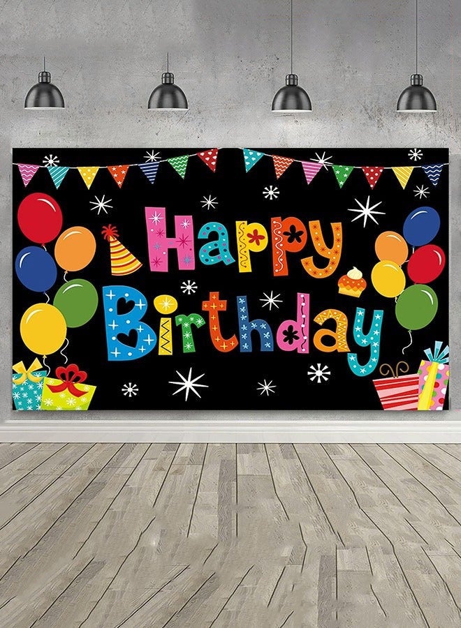 DURKU Happy Birthday Banner, Colorful Fun Birthday Balloons Birthday Backdrop Decorations, Photography Booth Backdrop Cloth, Indoor Outdoor Wall Decor, Party Supplies For Kids Girls Boys Baby Shower, 185x110 cm - Image 4