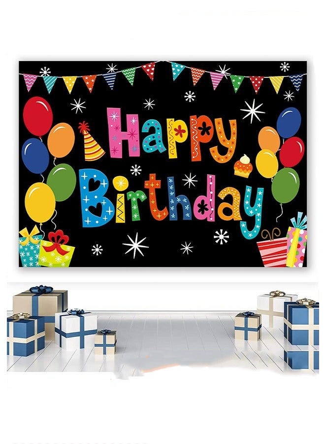 DURKU Happy Birthday Banner, Colorful Fun Birthday Balloons Birthday Backdrop Decorations, Photography Booth Backdrop Cloth, Indoor Outdoor Wall Decor, Party Supplies For Kids Girls Boys Baby Shower, 185x110 cm - Image 3