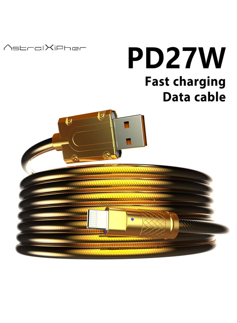 Astralxipher 2 M Golden Snake Pattern PD27W Fast Charging Cable - USB to Lightning for iPhone 11 12 13 14 Pro Max (Durable, High-Speed, 3A) | Gold Color | - Image 1