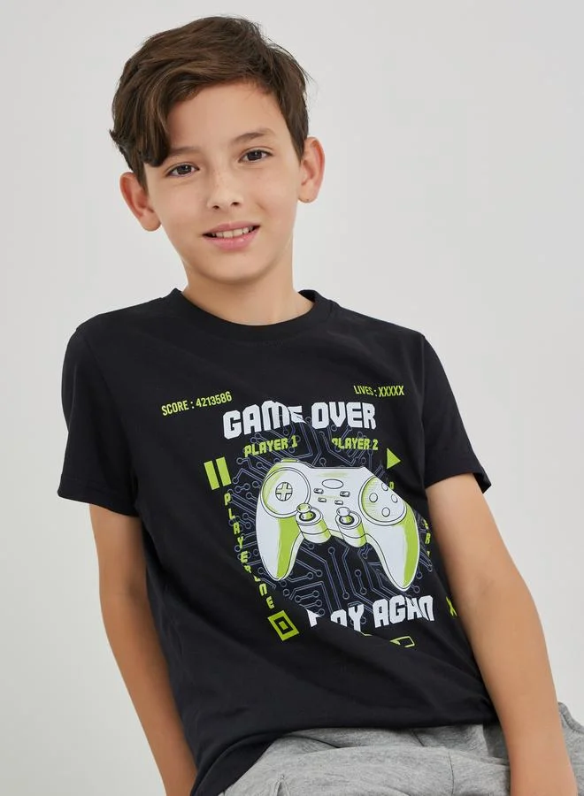 Styli Graphic Print Round Neck T-Shirt