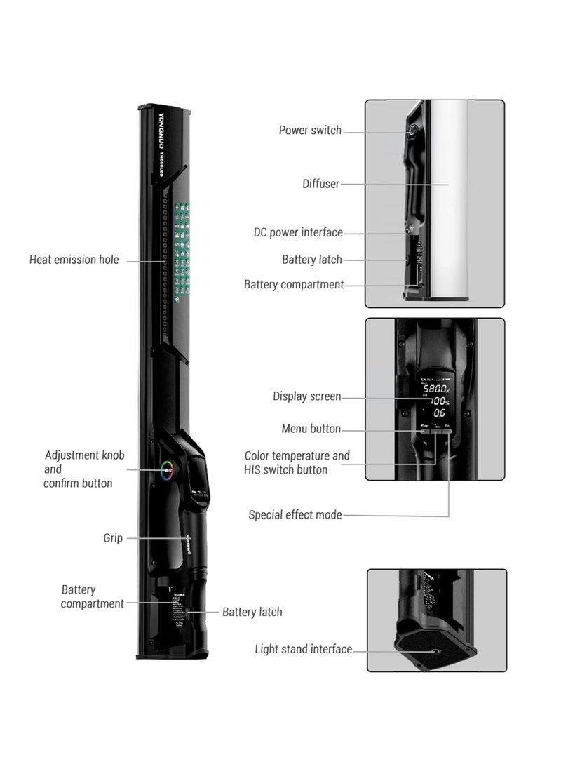 YONGNUO YONGNUO YN660LED 45 W RGB Full‑Color Ice Light Stick – 2000–9900 K Range, CRI 96+, 31 Effects, LCD Screen, App & Remote Control, NP‑F Battery or DC Power  - Image 3