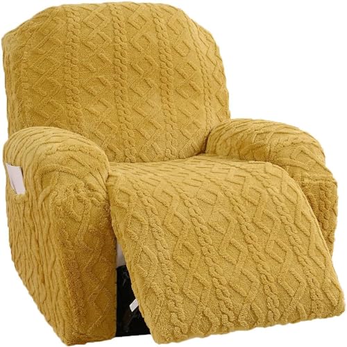 Master Pink 4 Pieces Large Recliner Chair Covers, Geometric Jacquard Plush Recliner Slipcovers, Couch Sofa Covers, Soft Fuzzy Fluffy Anti-Slip Furniture Protector for Cats Dogs Elastic Bottom (Yellow,1 Seat) - Image 1