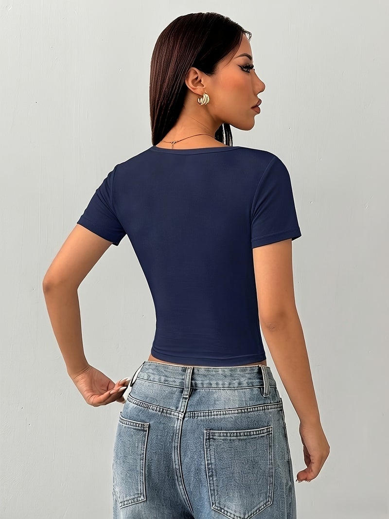 Spring\u002FSummer Women's Slim - Fit Solid Color Round Neck Short Sleeve Top, Body - hugging Base Layer, Fashionable Simple and Versatile Top, Suitable for All Seasons, Comfortable... - Image 4