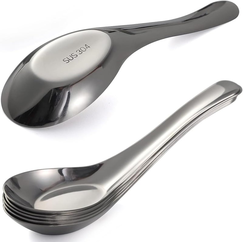 Comicfs Soup Spoons Set of 6, 304 Stainless Steel Dinner Spoons Asian Soup Spoons Mirror Polished Chinese Soup Spoon for Bouillon Rice Dumpling Pho Dessert Cereal Thai Miso Ramen (6 Spoons, Large) - Image 4