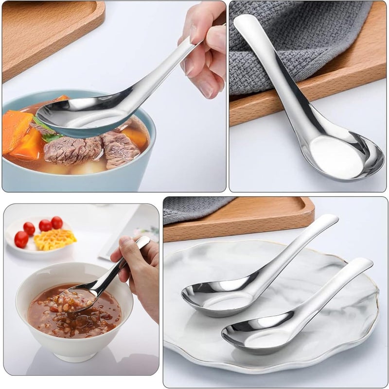 Comicfs Soup Spoons Set of 6, 304 Stainless Steel Dinner Spoons Asian Soup Spoons Mirror Polished Chinese Soup Spoon for Bouillon Rice Dumpling Pho Dessert Cereal Thai Miso Ramen (6 Spoons, Large) - Image 5
