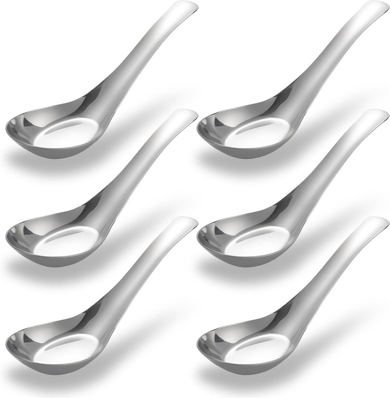 Comicfs Soup Spoons Set of 6, 304 Stainless Steel Dinner Spoons Asian Soup Spoons Mirror Polished Chinese Soup Spoon for Bouillon Rice Dumpling Pho Dessert Cereal Thai Miso Ramen (6 Spoons, Large) - Image 1