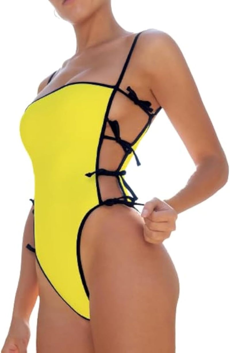 Hanady Women Strappy One-Piece Swimsuit Solid Color - Butter &amp; Lycra Fabric