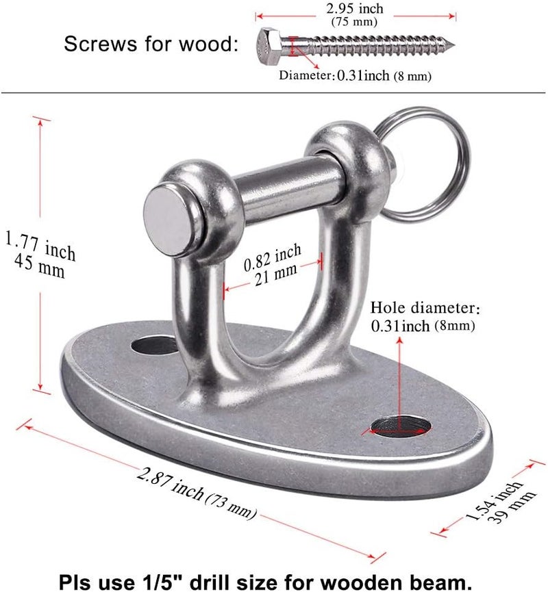 BeneLabel 2pcs Wood Ceiling Hanger Hammock Swing Hanging Hardware Screw Metal Oval Bracket Set for Indoor Outdoor Playground Chair Yoga Rope Punching Bags, 1000lbs - Image 5