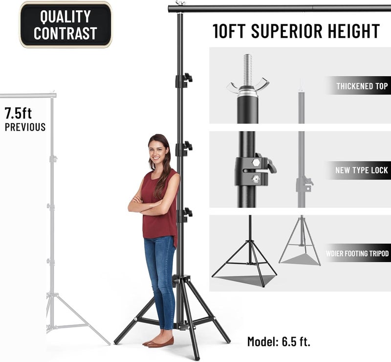 BEIYANG 10x10FT Backdrop Stand, Background Support Kit for Photography, 2 Adjustable Backdrop Supports, 4 Crossbars, 4 Clamps, and Carrying Bag for Photo Video Stutio, Parties Decoration - Image 5