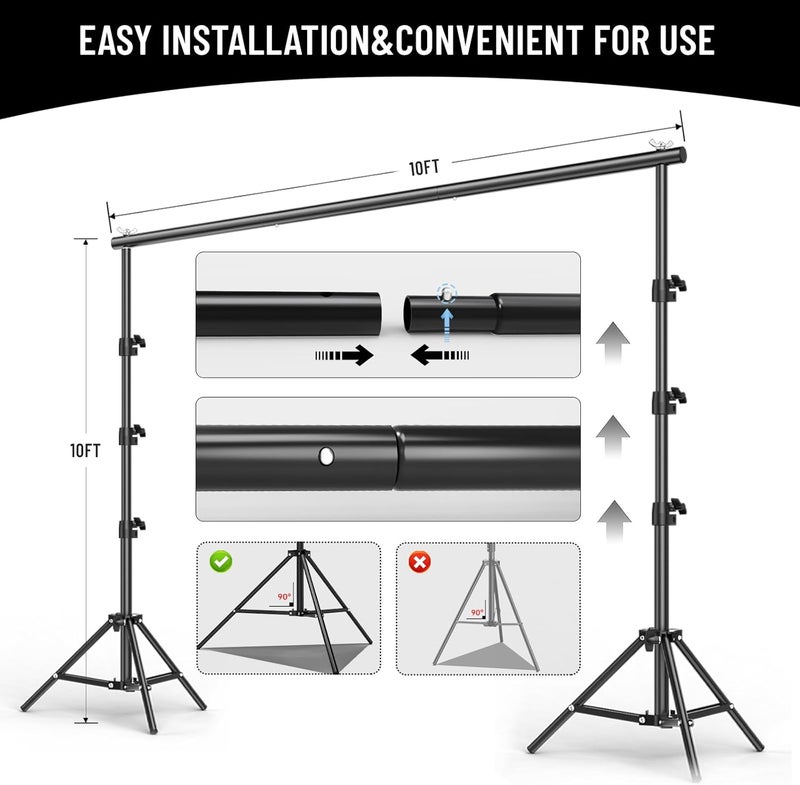 BEIYANG 10x10FT Backdrop Stand, Background Support Kit for Photography, 2 Adjustable Backdrop Supports, 4 Crossbars, 4 Clamps, and Carrying Bag for Photo Video Stutio, Parties Decoration - Image 4
