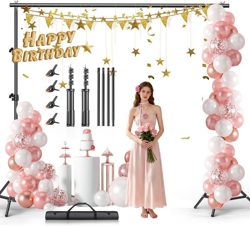 BEIYANG 10x10FT Backdrop Stand, Background Support Kit for Photography, 2 Adjustable Backdrop Supports, 4 Crossbars, 4 Clamps, and Carrying Bag for Photo Video Stutio, Parties Decoration - Image 1