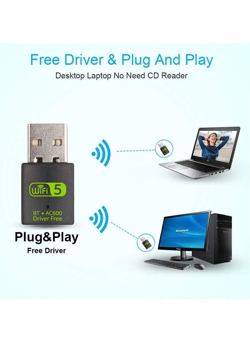 FLOWING USB WiFi Bluetooth Adapter, 600Mbps Dual Band 2.4/5Ghz Wireless Network External Receiver, Mini WiFi Dongle for PC/Laptop/Desktop - Image 3