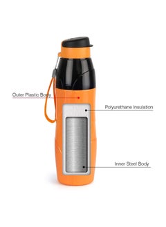 Cello Puro Steel-X Lexus Insulated  Water Bottle, 600ml with 18/8 Stainless Steel, Orange  - Image 2