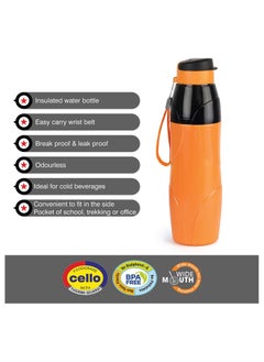 Cello Puro Steel-X Lexus Insulated  Water Bottle, 600ml with 18/8 Stainless Steel, Orange  - Image 4