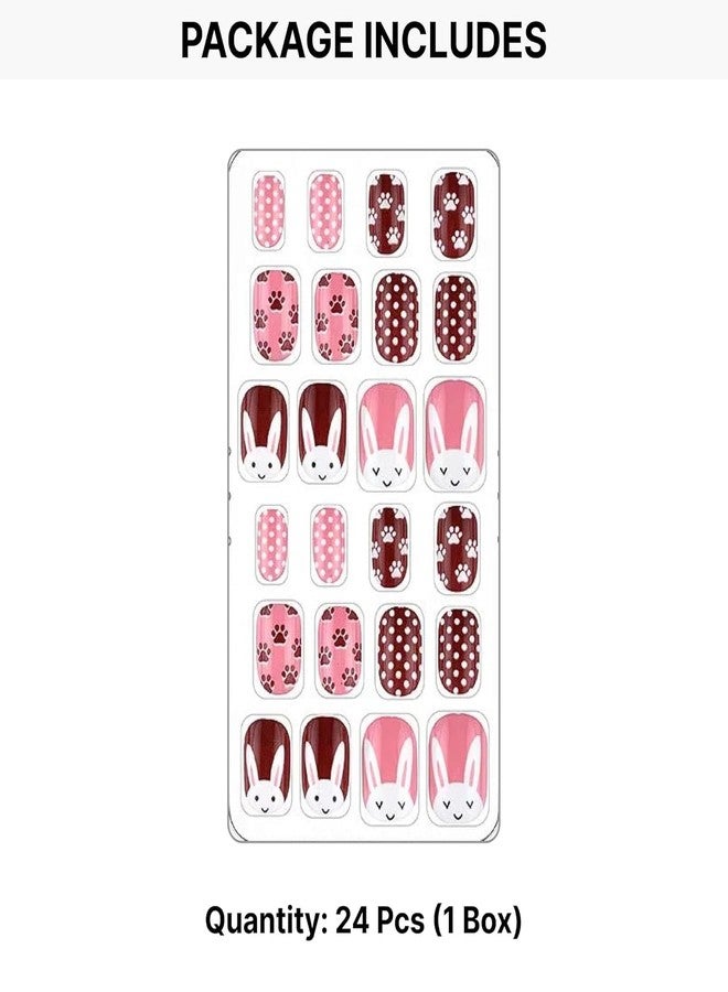 KRIVTEJ 24pcs Cute Fake Nails for Kids Press On Nails Set - 24PCS Nails with Designs for Girls | Easy Stick-On Acrylic Nails,Reusable Children’s Manicure Set (Refreshing and Cute) Multicolor (Pack Of 1) - Image 3