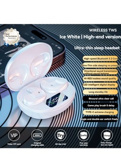Bluetooth 5.3 Wireless Headset, Noise Cancelling Microphone, Waterproof, LED Digital Display - White
