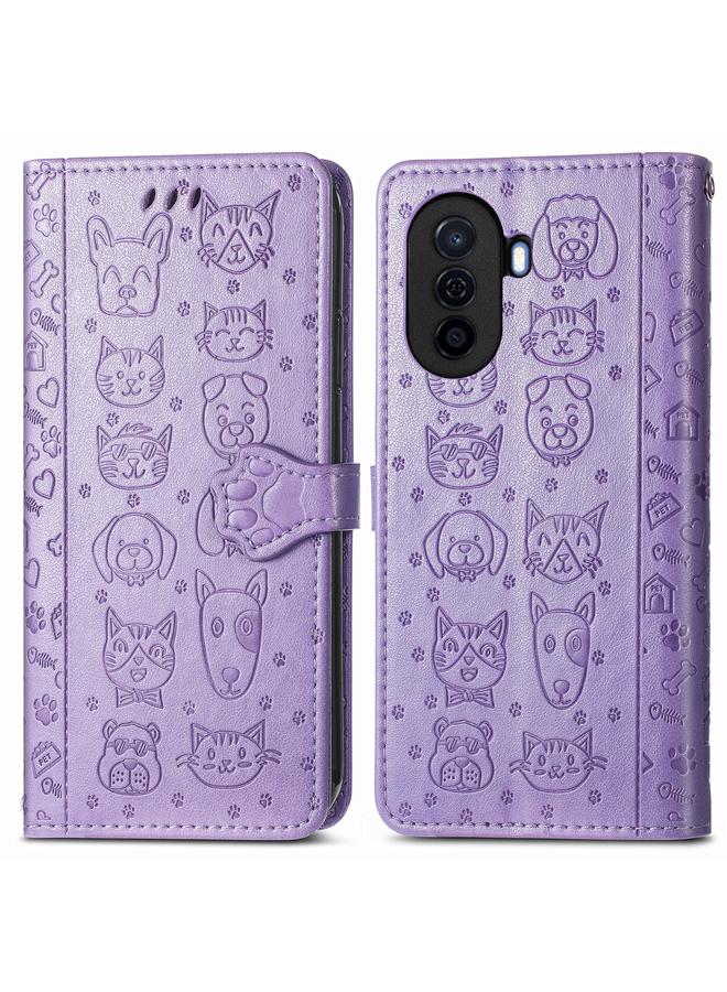 Zaboon Case For Huawei Nova Y70 Cute Cat and Dog Embossed Leather Phone Case - Image 2