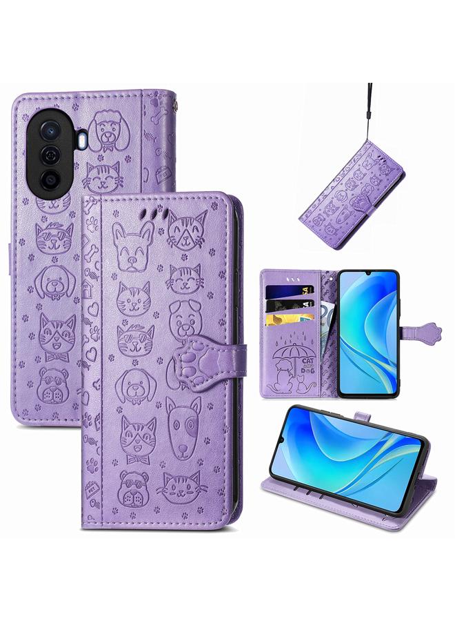 Zaboon Case For Huawei Nova Y70 Cute Cat and Dog Embossed Leather Phone Case - Image 1