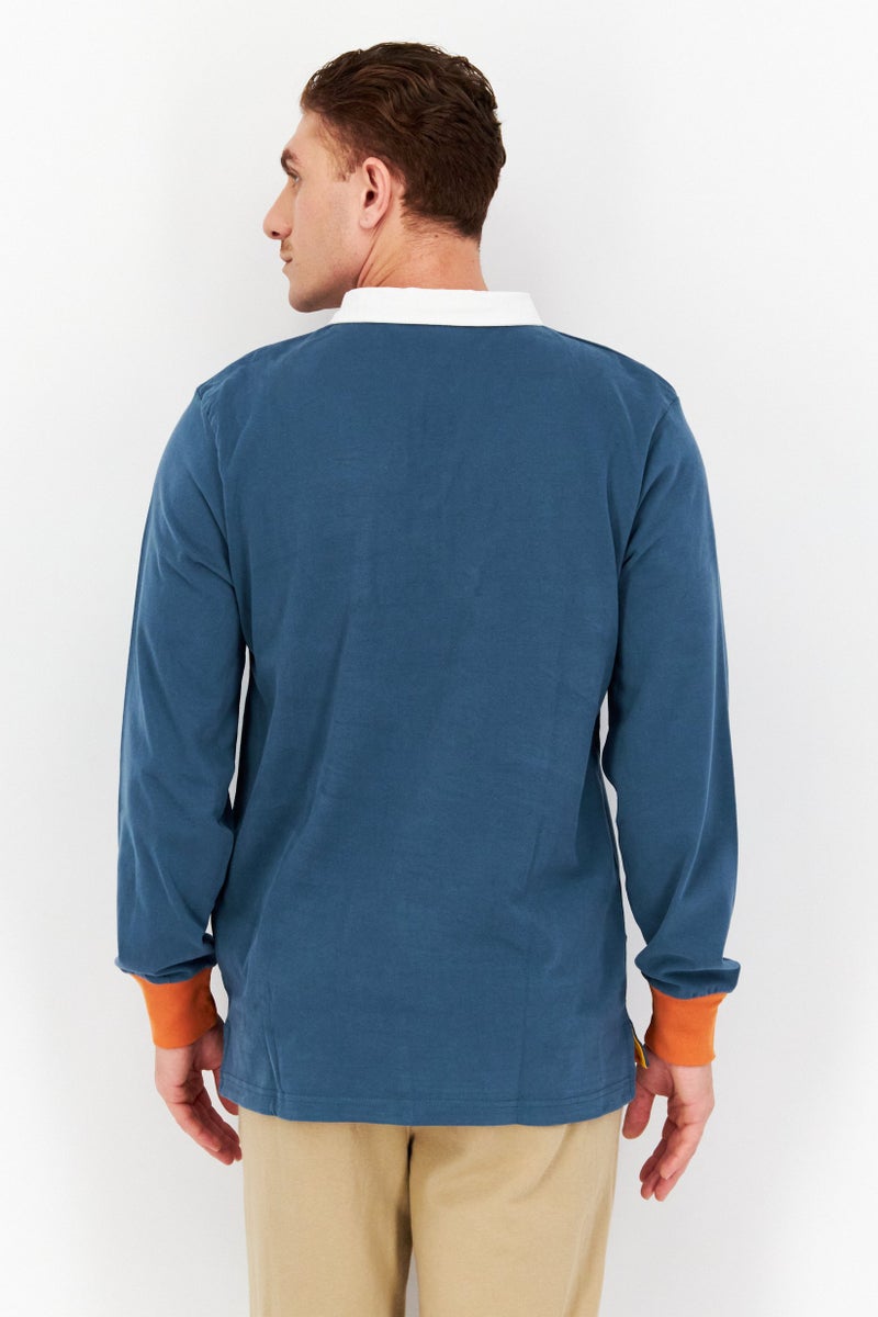 umbro Men Sportswear Fit Long Sleeve Outdoor Polo Shirt, Teal Blue Combo - Image 3