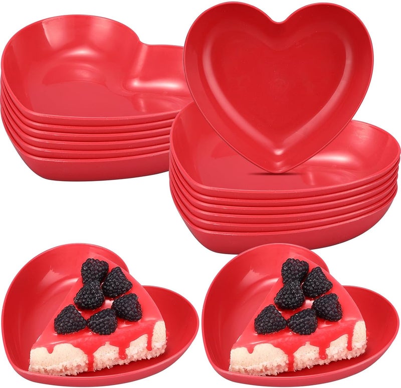ywmigl 12 Pcs Valentines Day Heart Shaped Bowls 57 Inch Heart Shaped Wheat Straw Small Snack Dessert Dishes Salad Plates for Dinner Appetizer Sauce Dish Dipping Snack Fruit Dessert Steak Serving Red - Image 1