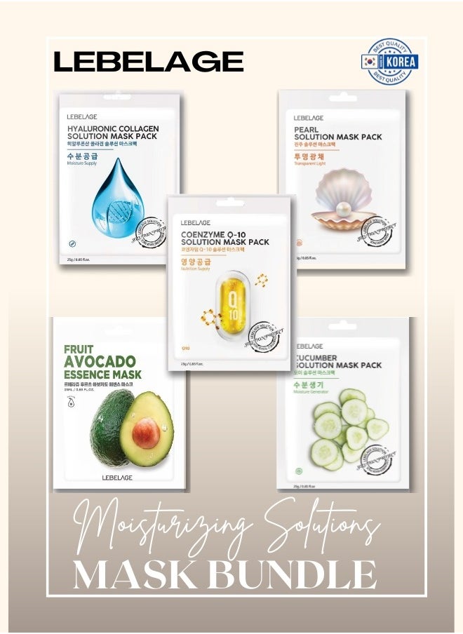 Lebelage MOISTURIZING SOLUTIONS VARIETY MASK PACK (PACK OF FIVE MASKS) | KOREAN MADE SKIN CARE  - Image 1