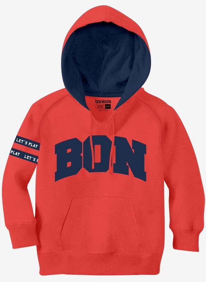 بونكيدز Regular Printed Terry Red Cotton Hoodie For Boys Hooded Pull On 100 % Cotton