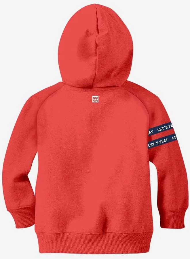 بونكيدز Regular Printed Terry Red Cotton Hoodie For Boys Hooded Pull On 100 % Cotton
