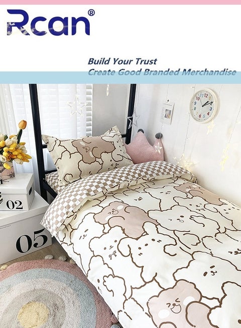 3 Piece School Season Duvet Cover Set College Style Cartoon Print Kids Bedding Quilt Cover Sheet Pillow Covers Set for Dormitory Single Bed Children's Bed for Boys Girls 150x200cm/ 59x78.7In