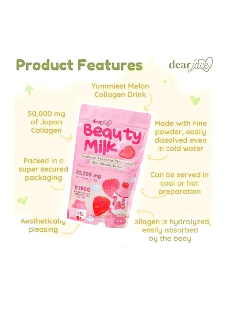 Dear Face Glutathione Beauty Milk – Japanese Collagen Drink for Skin Whitening – Strawberry, 180g - Image 3