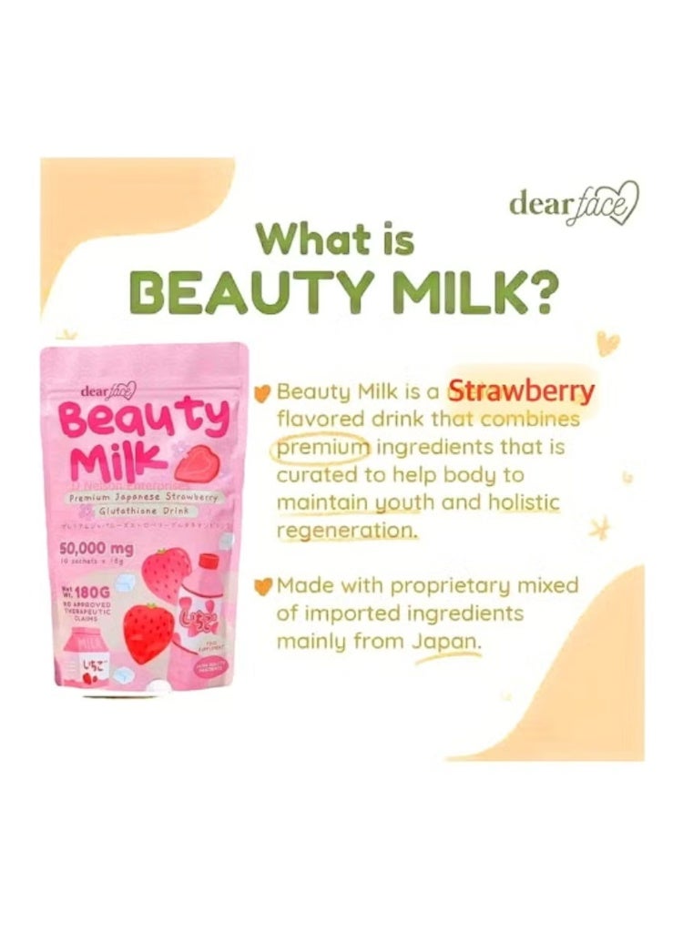 Dear Face Glutathione Beauty Milk – Japanese Collagen Drink for Skin Whitening – Strawberry, 180g - Image 2